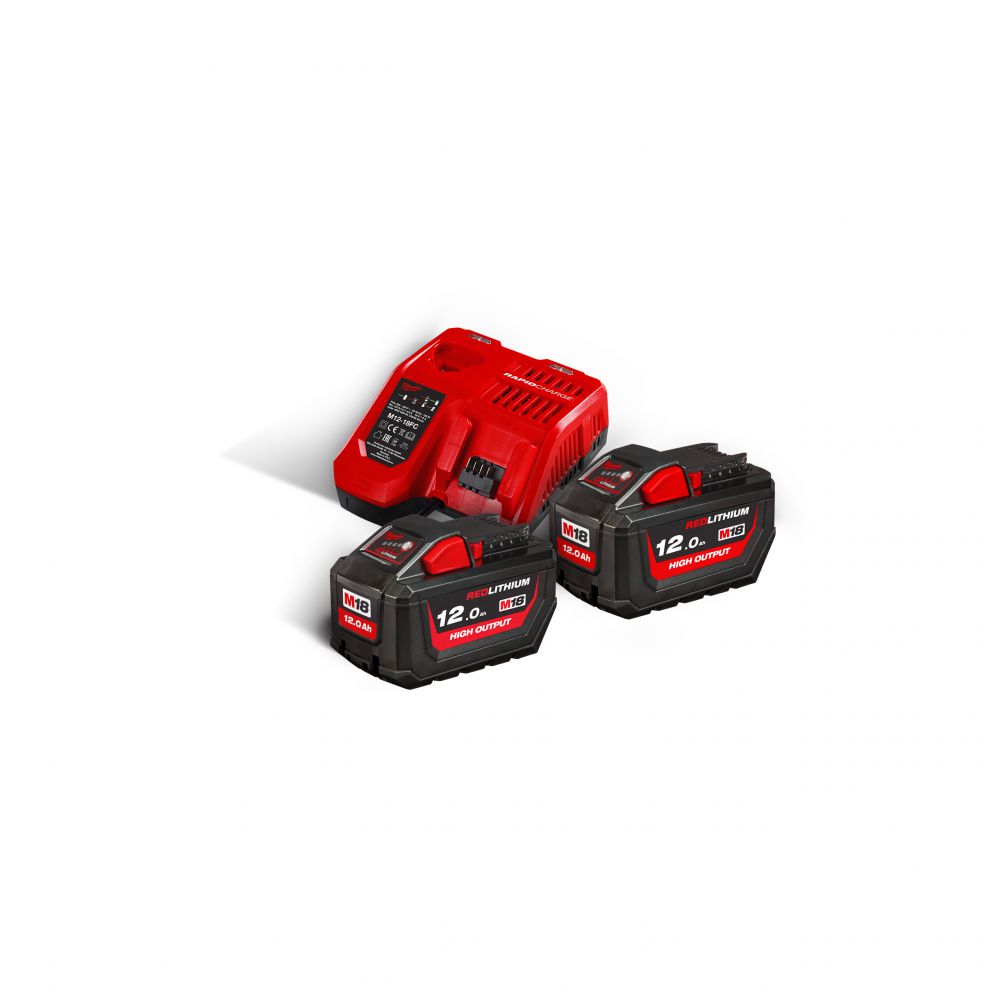 Milwaukee - High Output 18V Starterset M18 (M18 HNRG-122) 2x M18™ HIGH OUTPUT 12.0 Ah + 1x M12™ 6,0 AH AKKU mit M12-18FC - M12™-M18™ Akku-Schnellladegerät